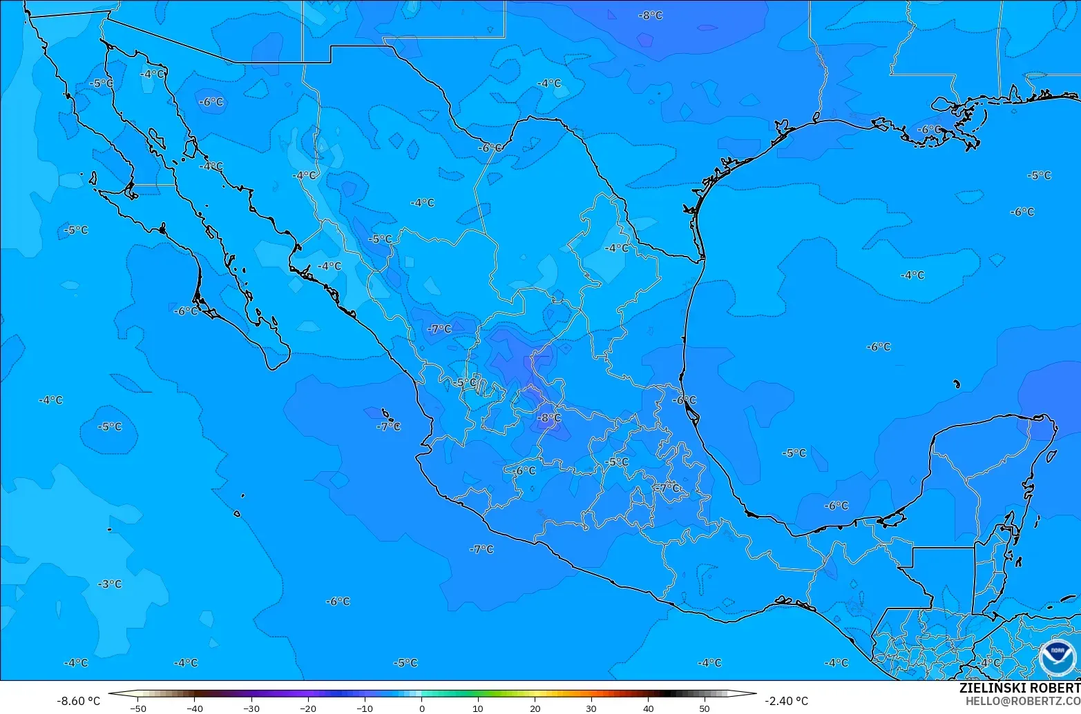 GFS modelo - México, Temperatura a 500 hPa