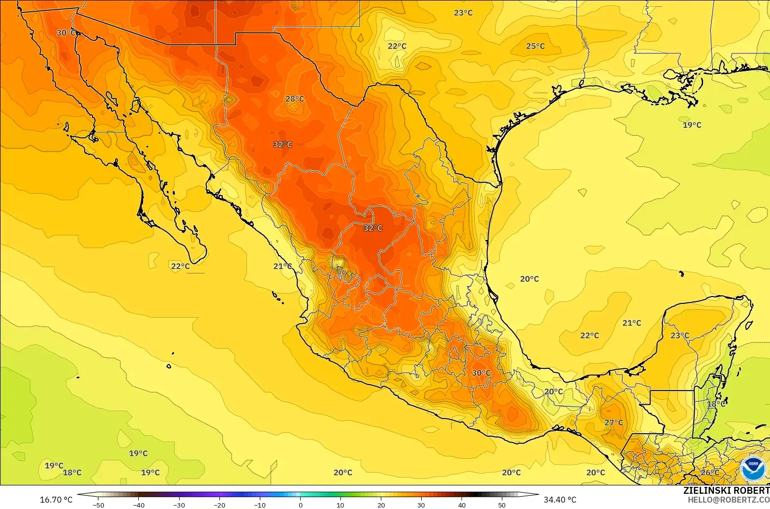 GFS modelo - México, Temperatura a 850 hPa