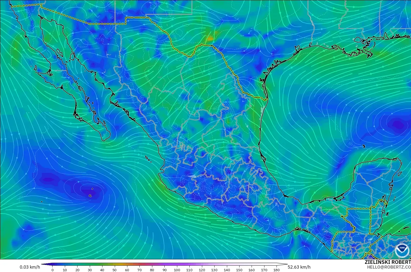 GFS modelo - México, Viento a 10 m