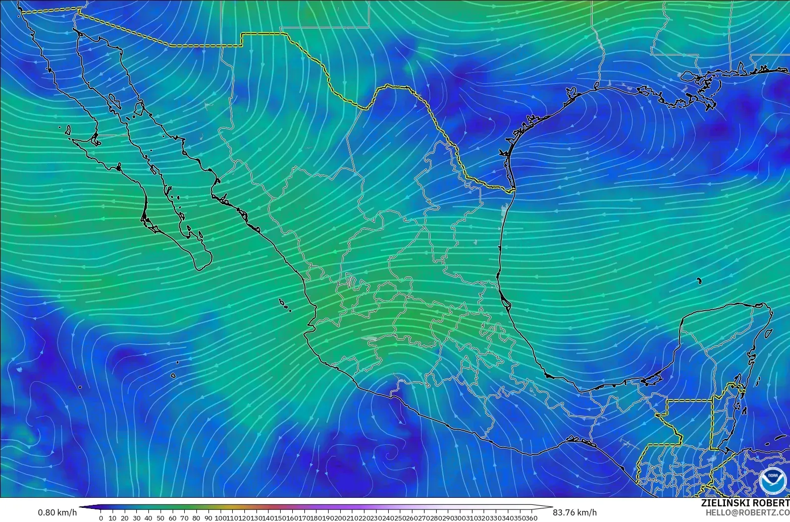 GFS modelo - México, Viento a 300 hPa (corriente en chorro)