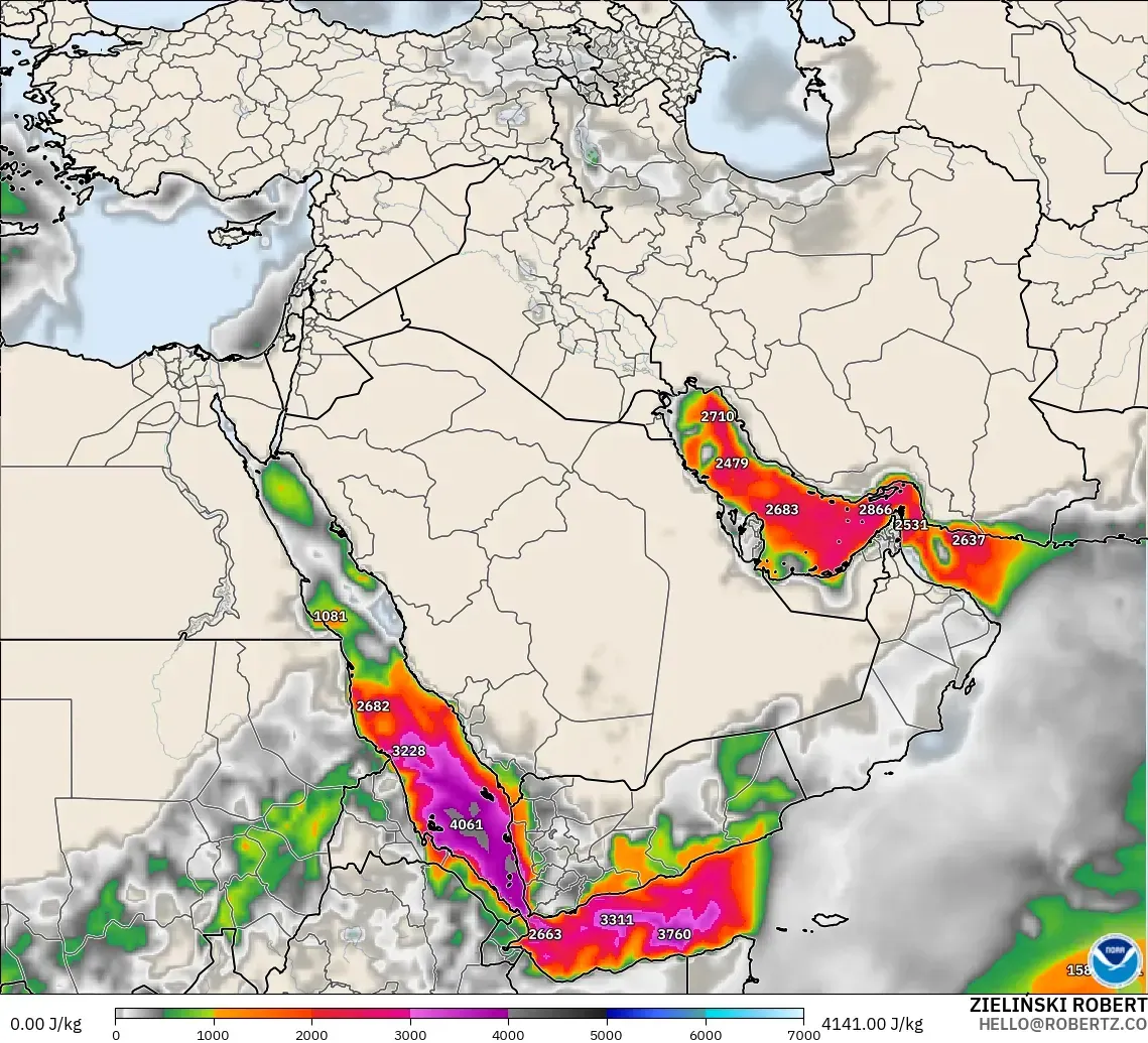 GFS modelo - Oriente Medio, CAPE