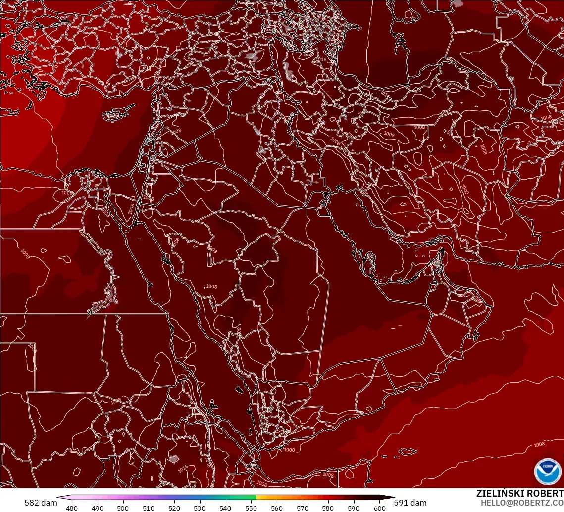 GFS modelo - Oriente Medio, Altura geopotencial a 500 hPa