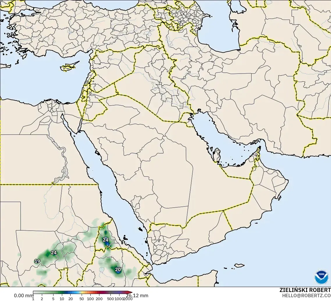GFS modelo - Oriente Medio, Acumulación de precipitación