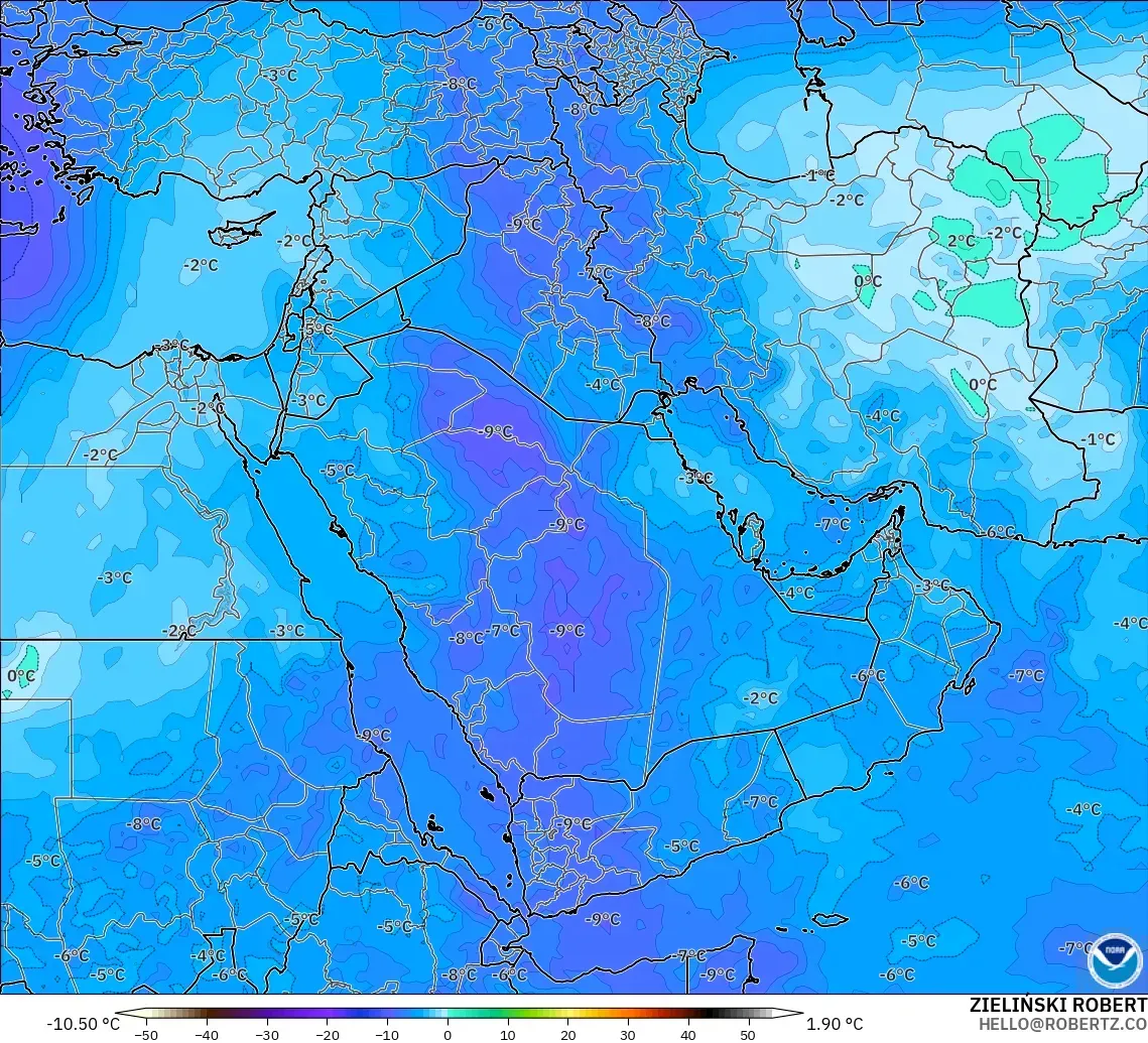 GFS modelo - Oriente Medio, Temperatura a 500 hPa