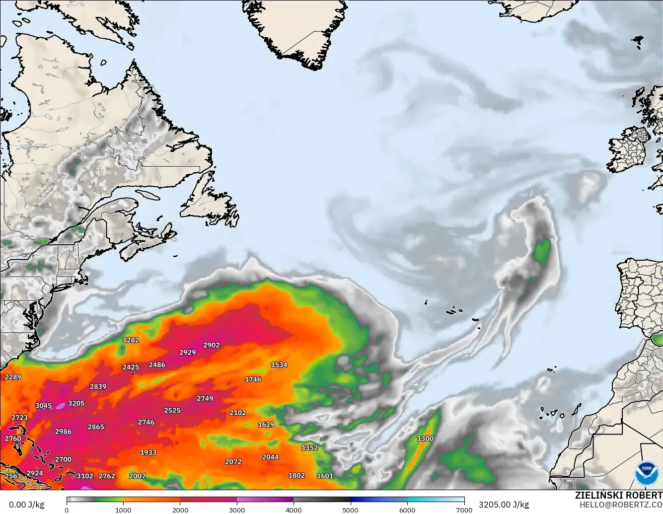 GFS modelo - Norte Atlántico, CAPE