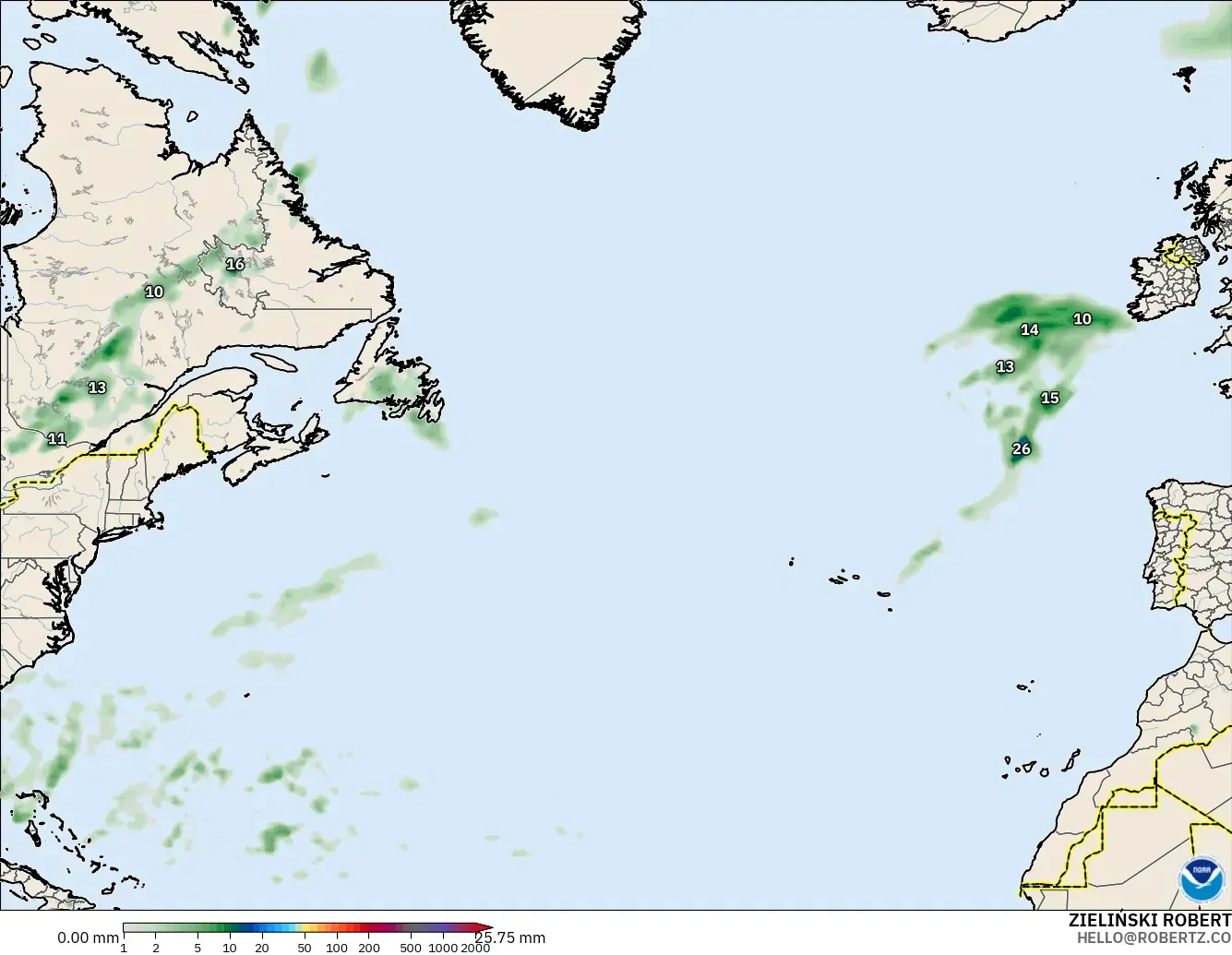 GFS modelo - Norte Atlántico, Acumulación de precipitación