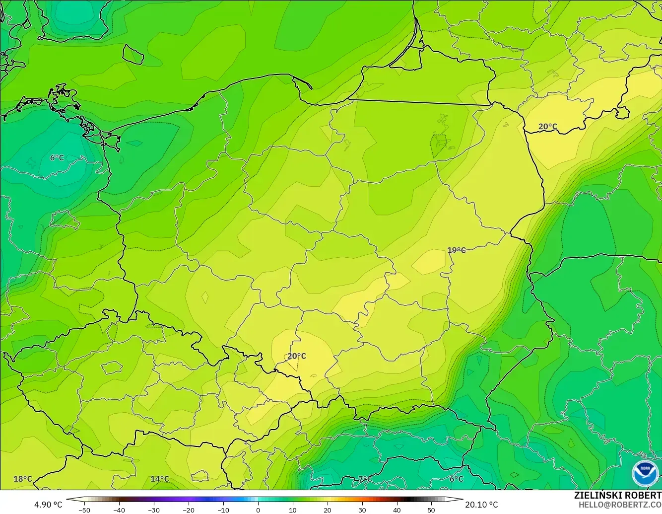 GFS modelo - Polonia, Punto de rocío a 2 m