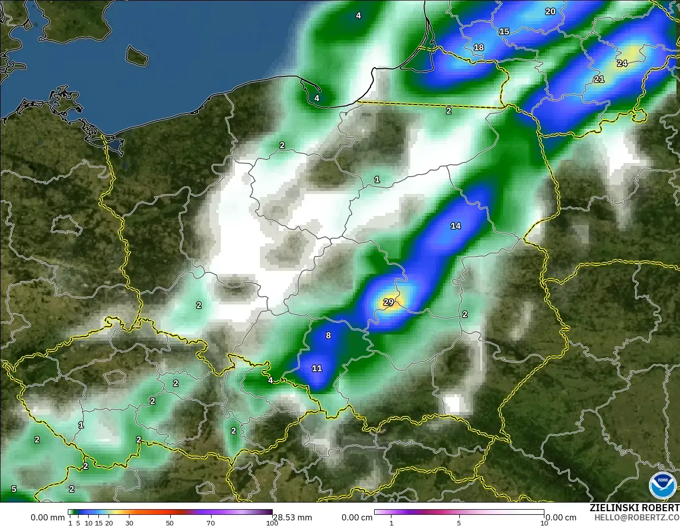 GFS modelo - Polonia, Precipitación, nubes y presión