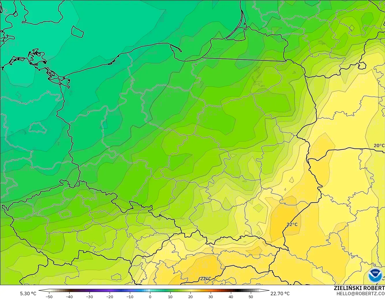 GFS modelo - Polonia, Temperatura a 850 hPa