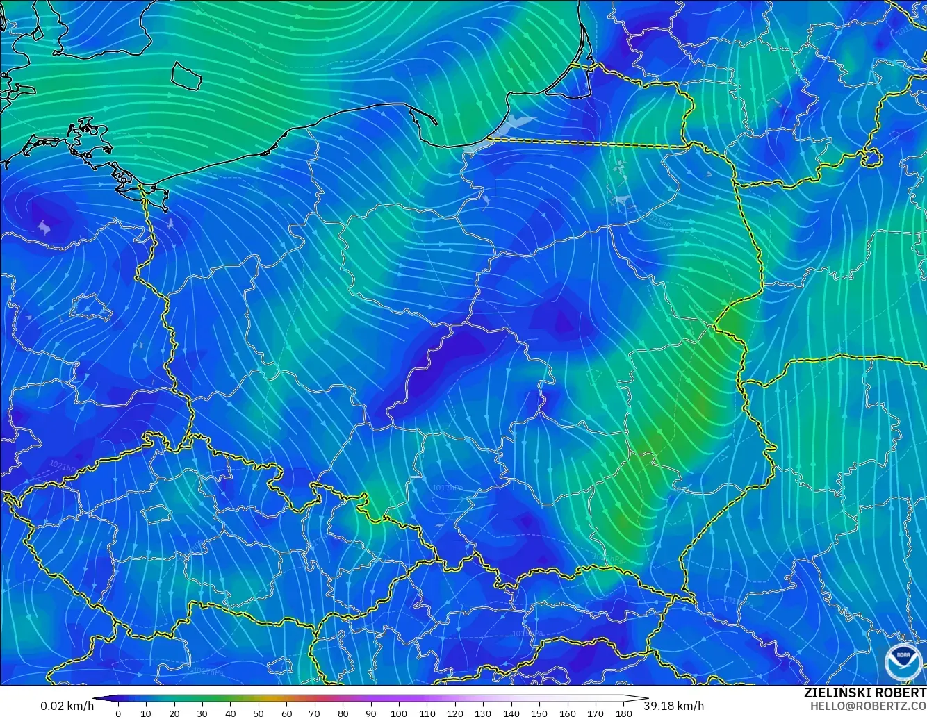 GFS modelo - Polonia, Viento a 10 m