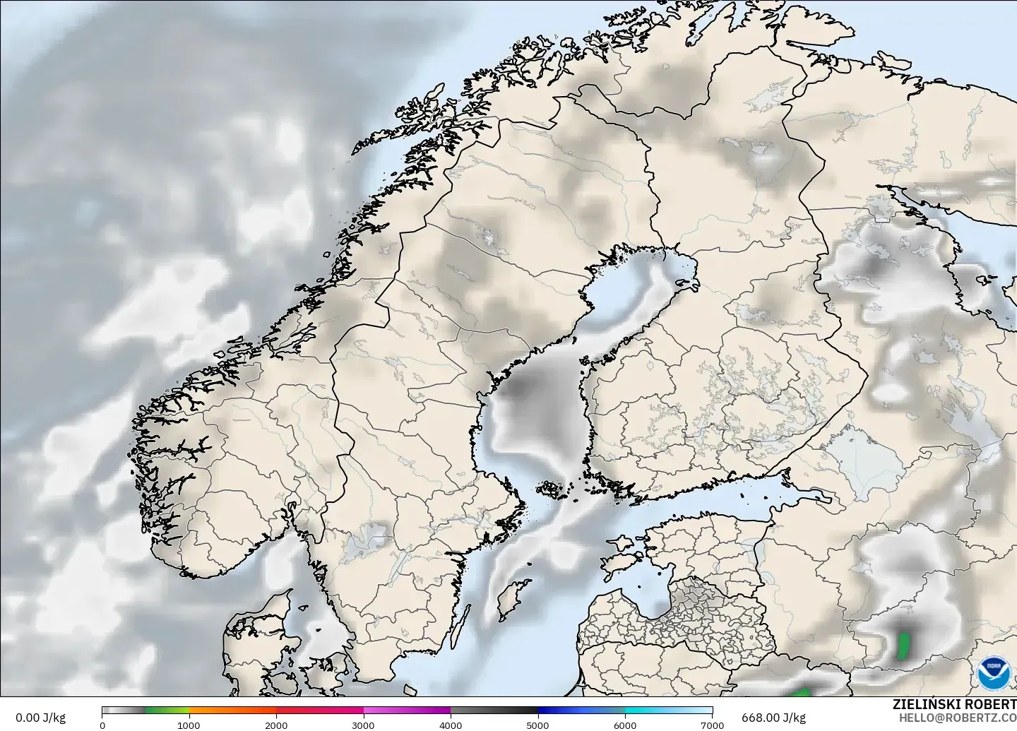 GFS modelo - Escandinavia, CAPE