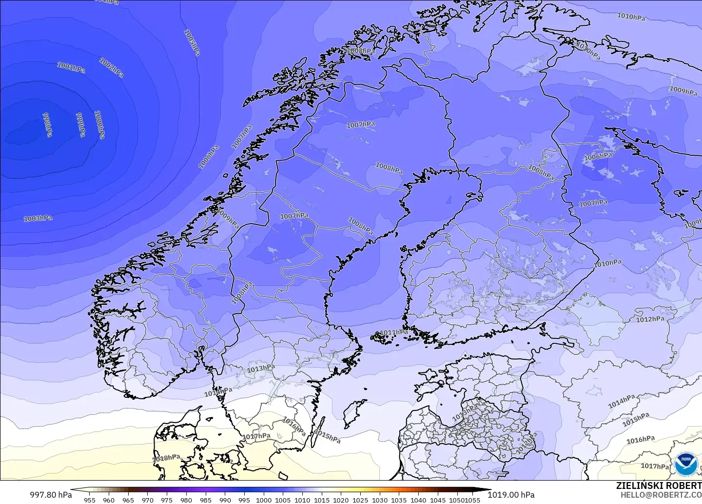 GFS modelo - Escandinavia, Presión