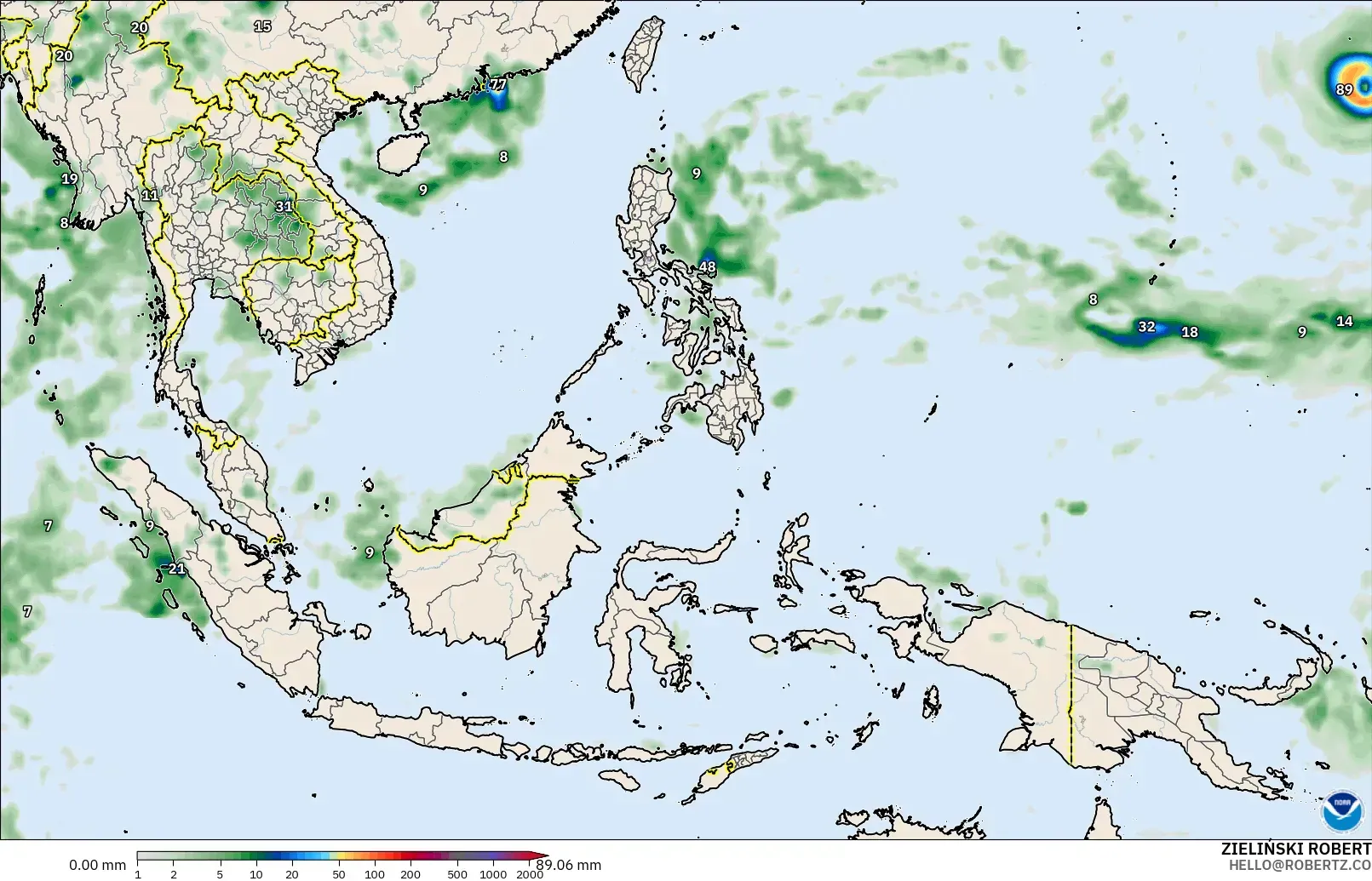 GFS modelo - Sudeste Asiático, Acumulación de precipitación