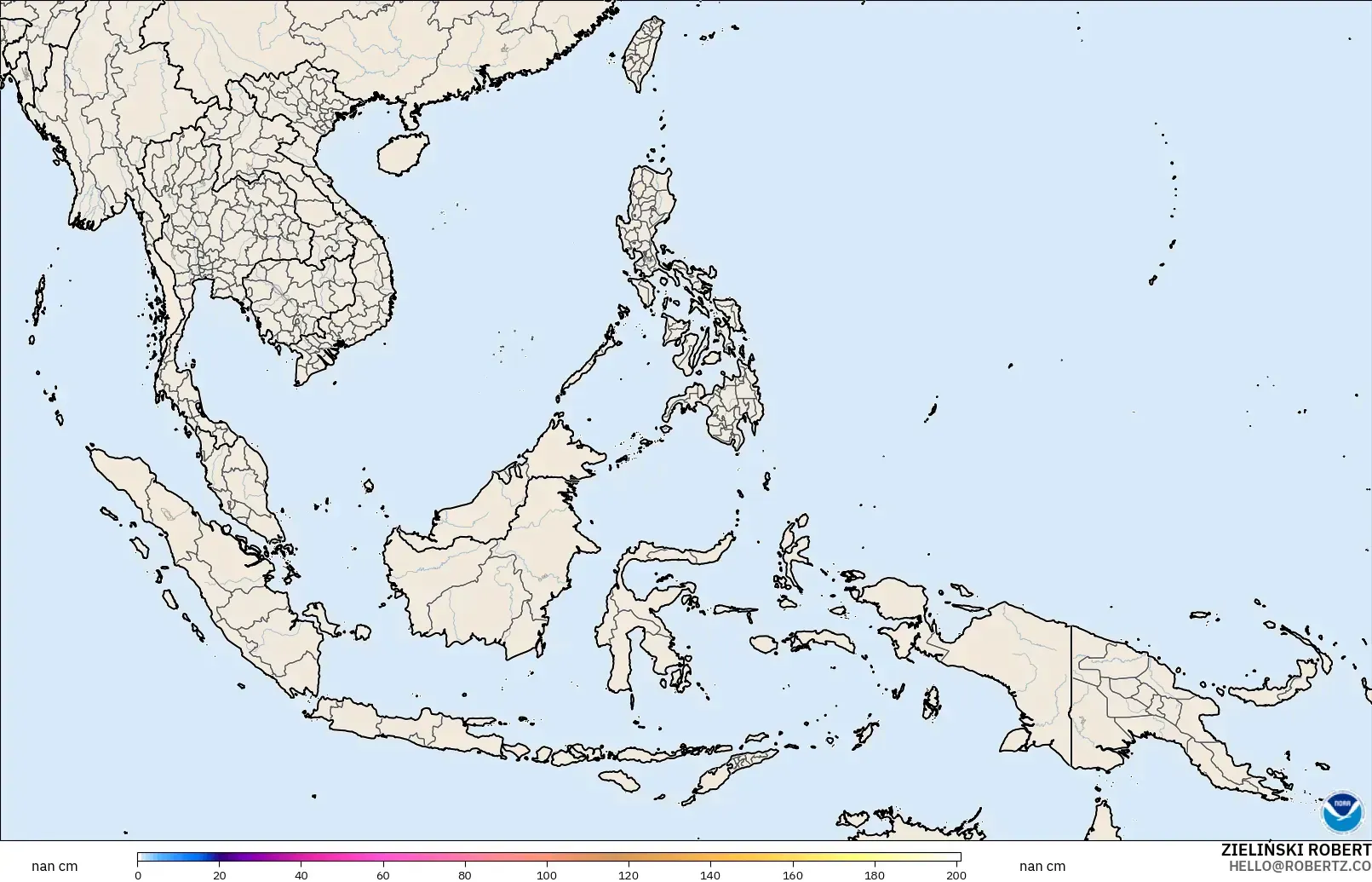 GFS modelo - Sudeste Asiático, Profundidad de nieve