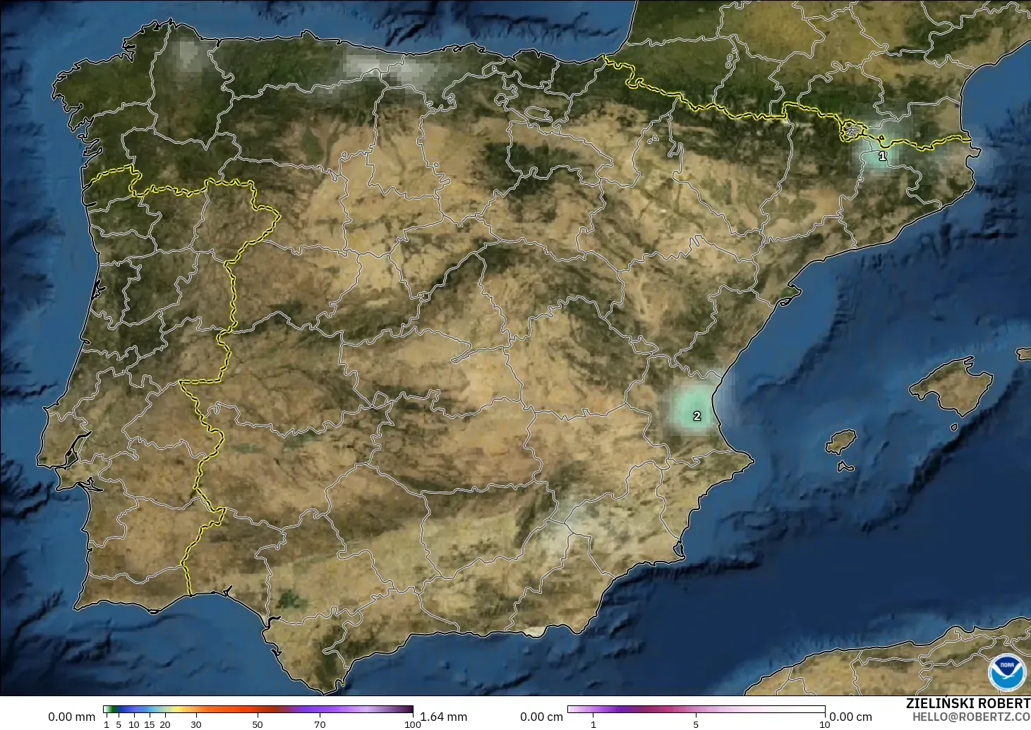 GFS modelo - España, Precipitación, nubes y presión