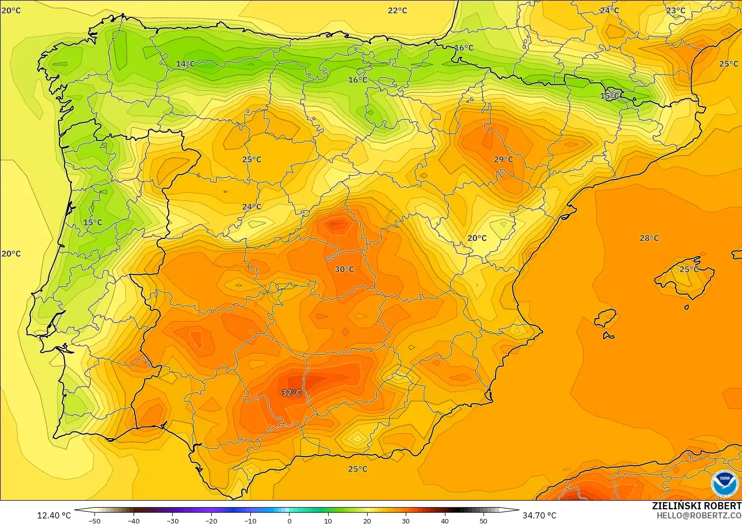 GFS modelo - España, Temperatura a 2 m