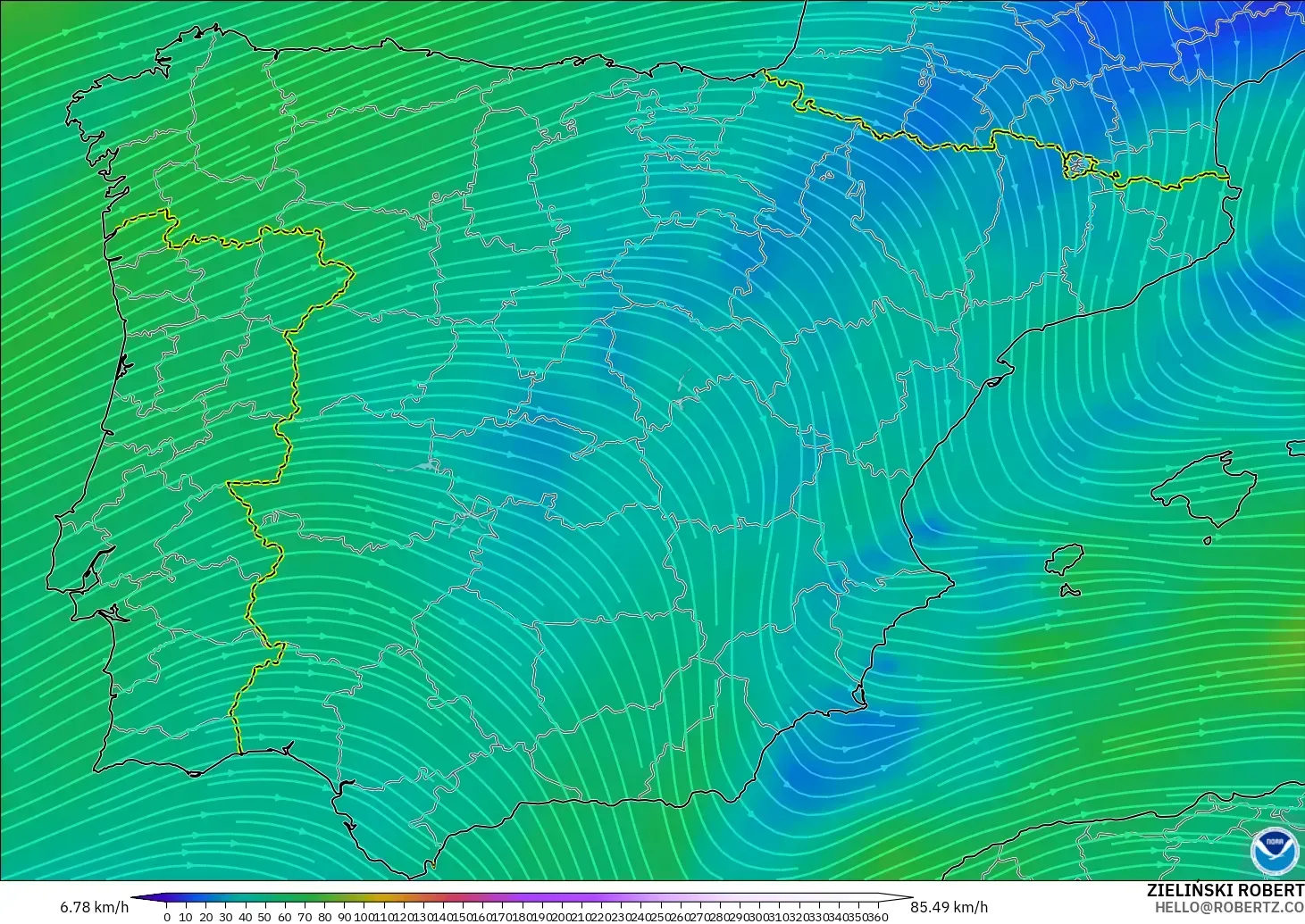 GFS modelo - España, Viento a 300 hPa (corriente en chorro)