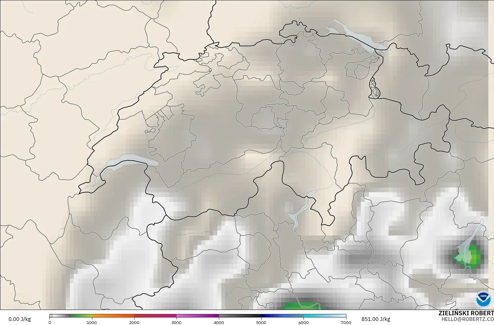 GFS modelo - Suiza, CAPE