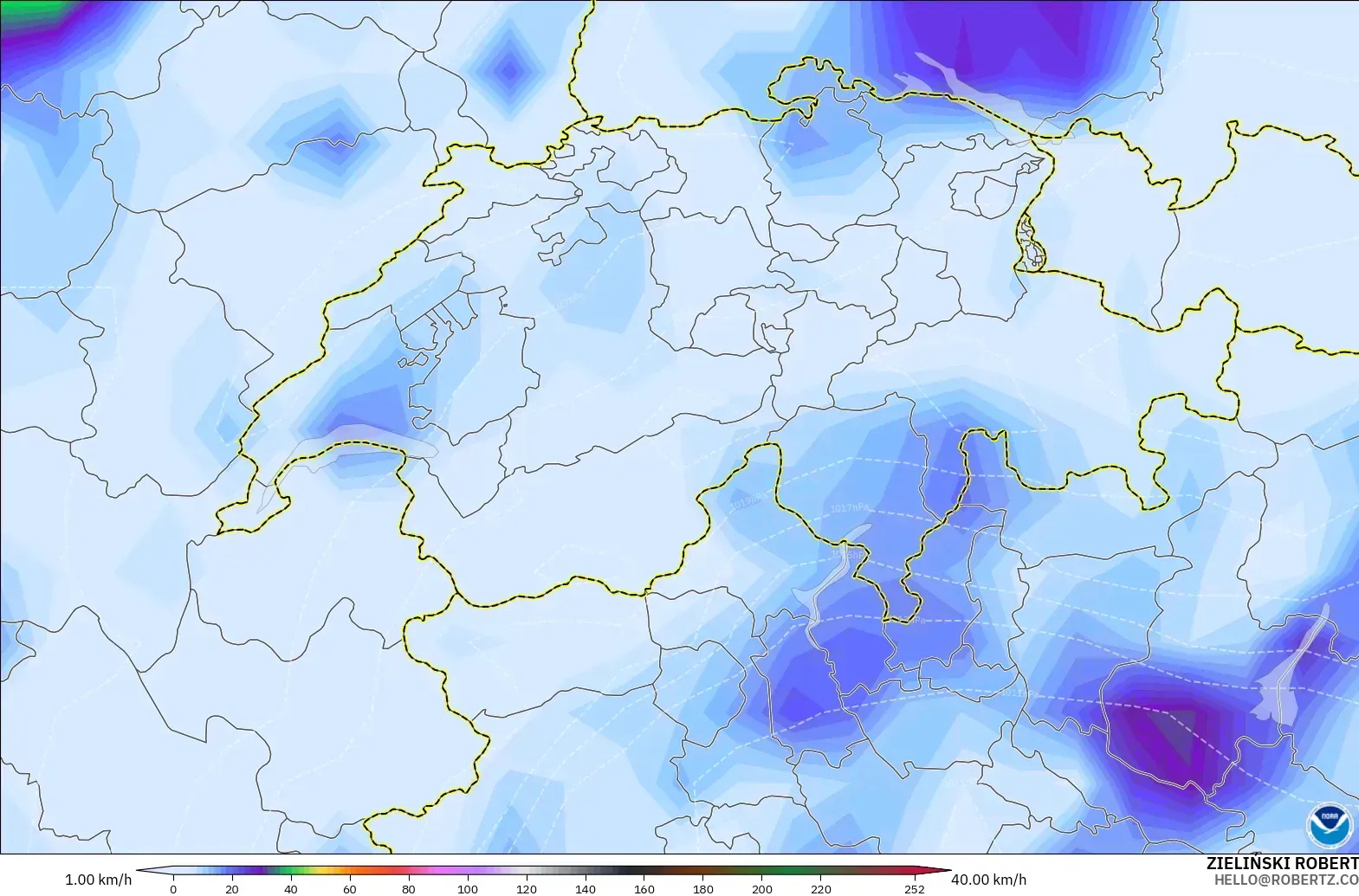 GFS modelo - Suiza, Ráfagas de viento