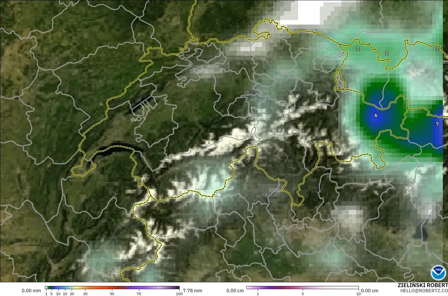 GFS modelo - Suiza, Precipitación, nubes y presión