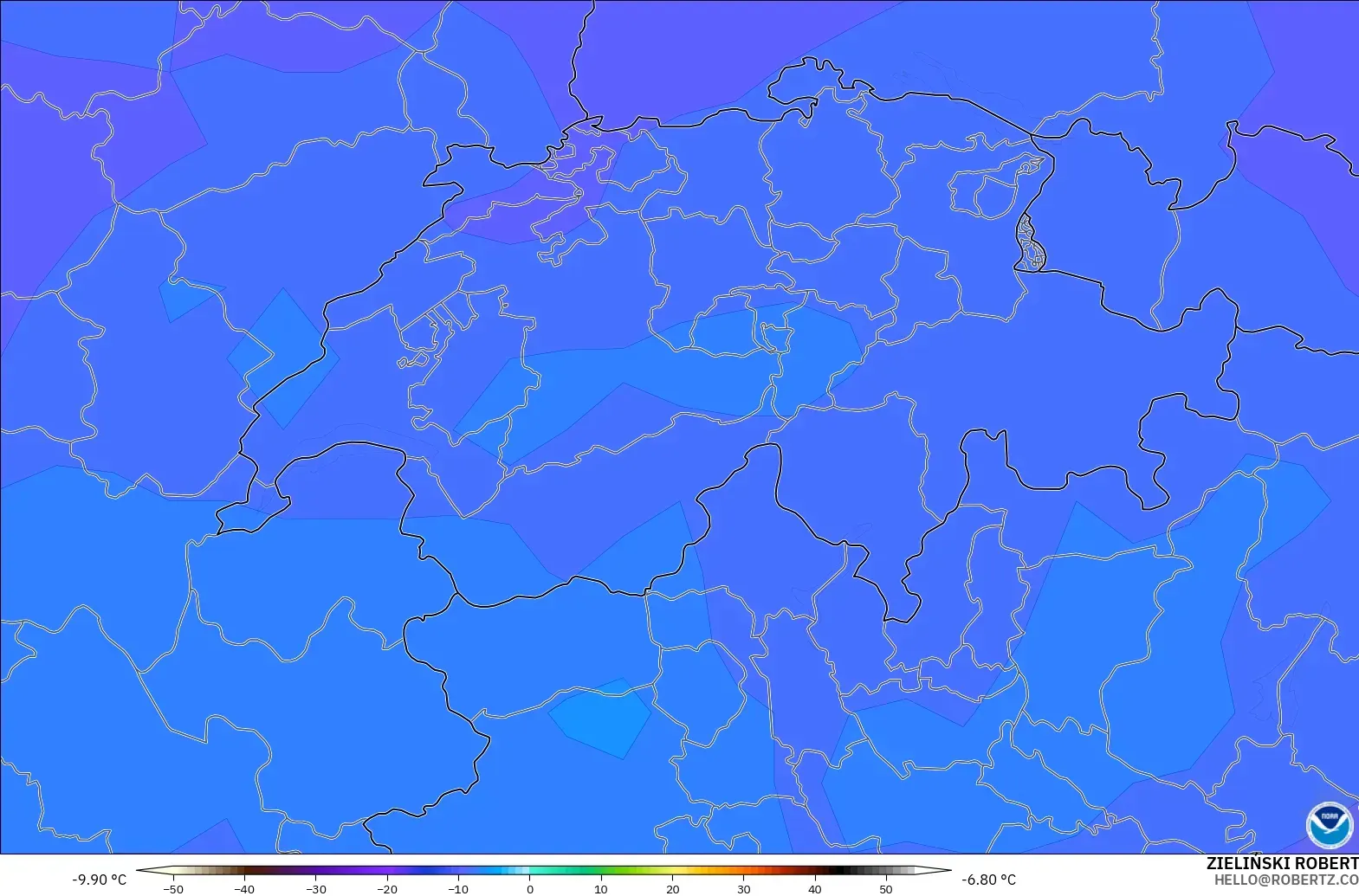 GFS modelo - Suiza, Temperatura a 500 hPa