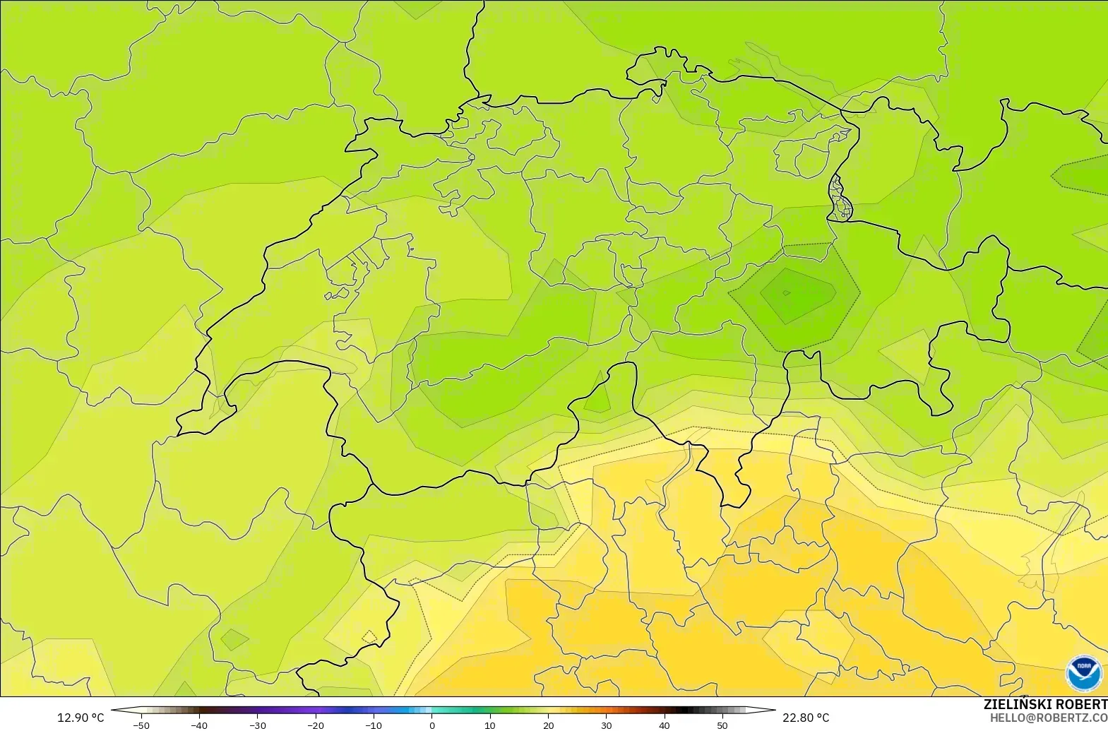 GFS modelo - Suiza, Temperatura a 850 hPa