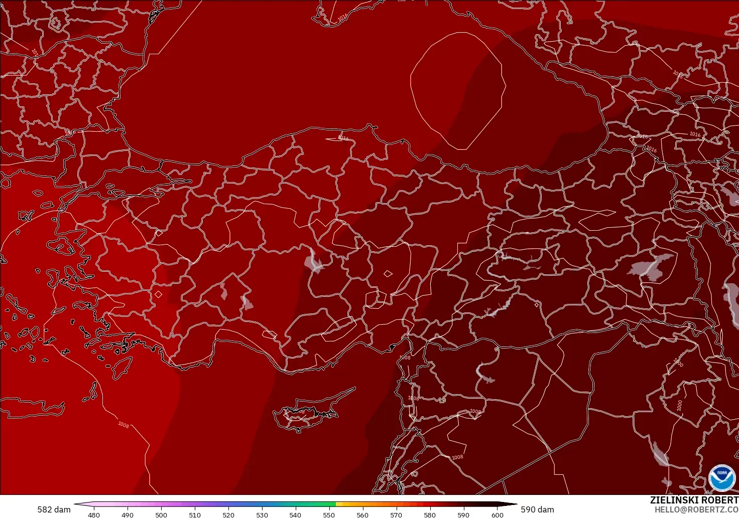 GFS modelo - Turquía, Altura geopotencial a 500 hPa