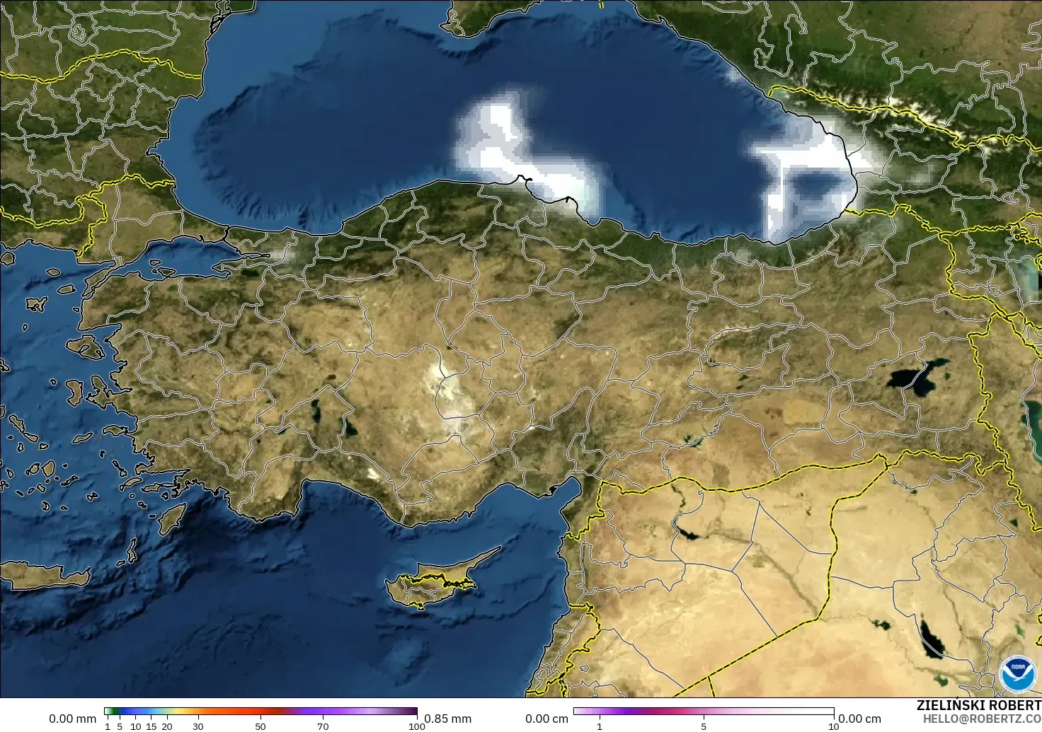 GFS modelo - Turquía, Precipitación, nubes y presión
