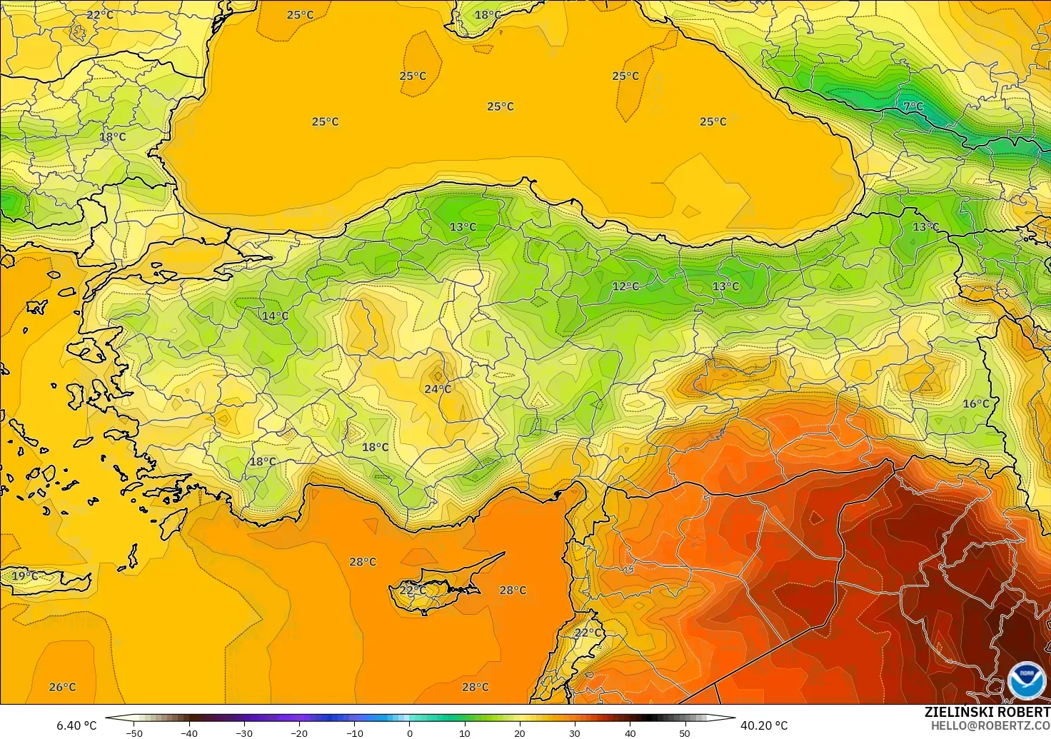 GFS modelo - Turquía, Temperatura a 2 m