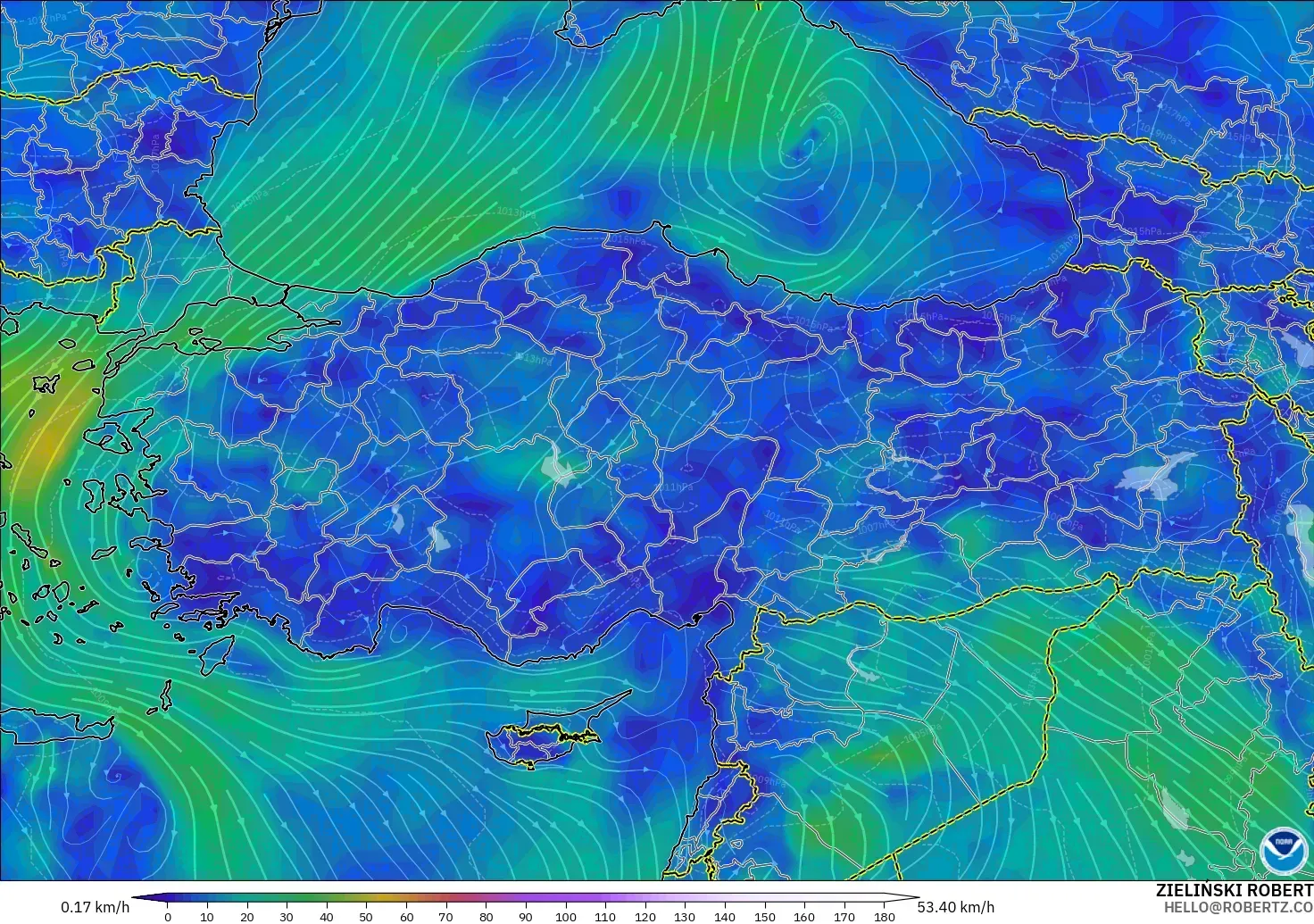GFS modelo - Turquía, Viento a 10 m
