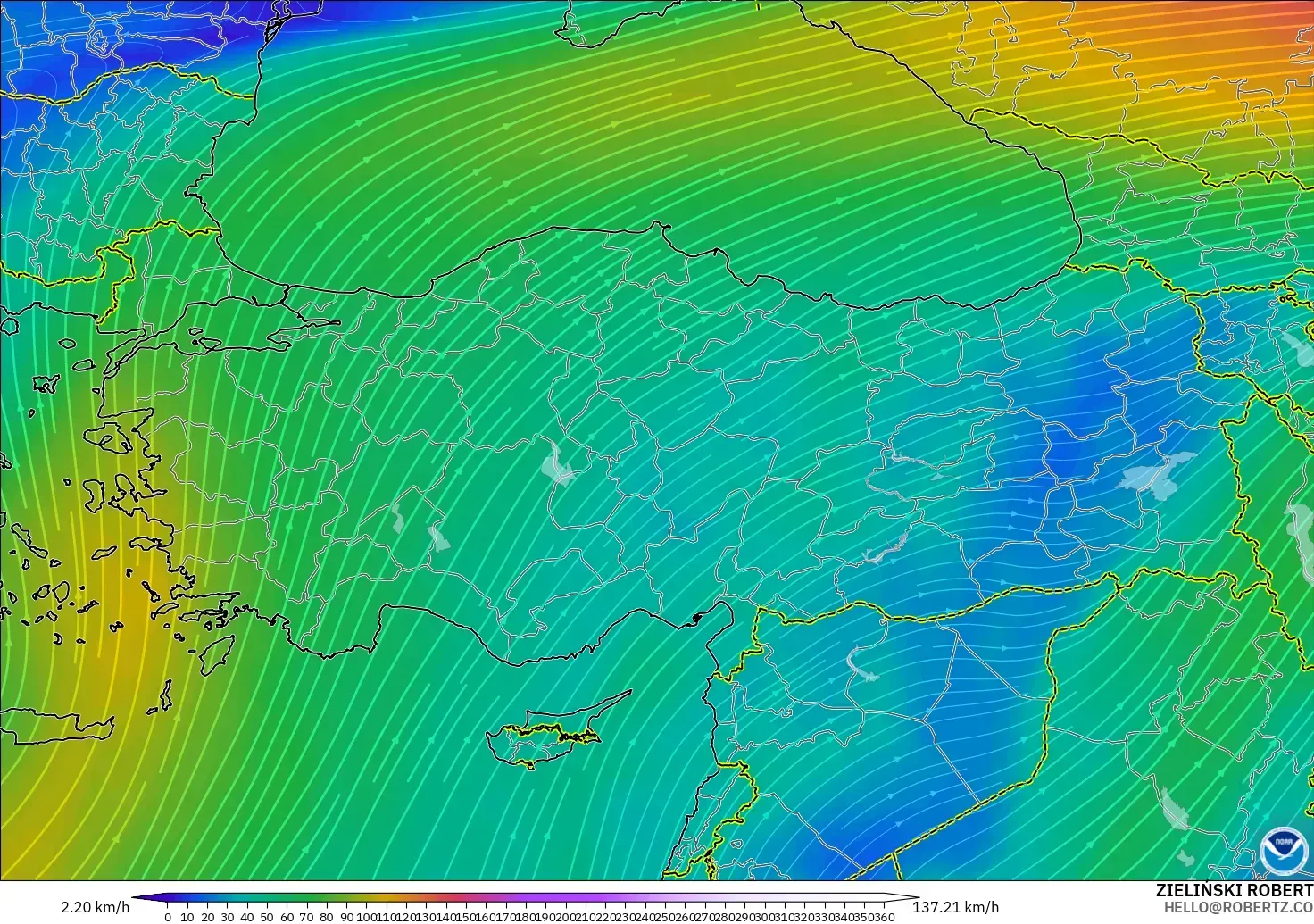 GFS modelo - Turquía, Viento a 300 hPa (corriente en chorro)