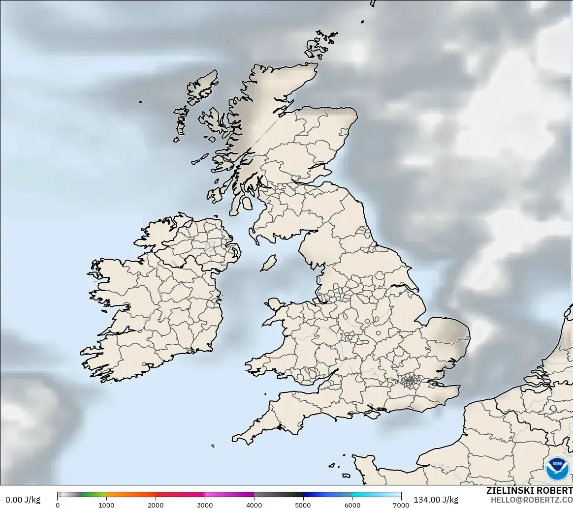 GFS modelo - Reino Unido, CAPE