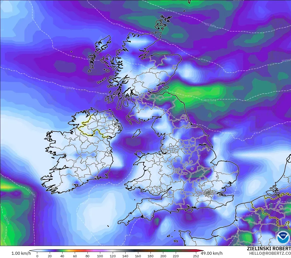 GFS modelo - Reino Unido, Ráfagas de viento