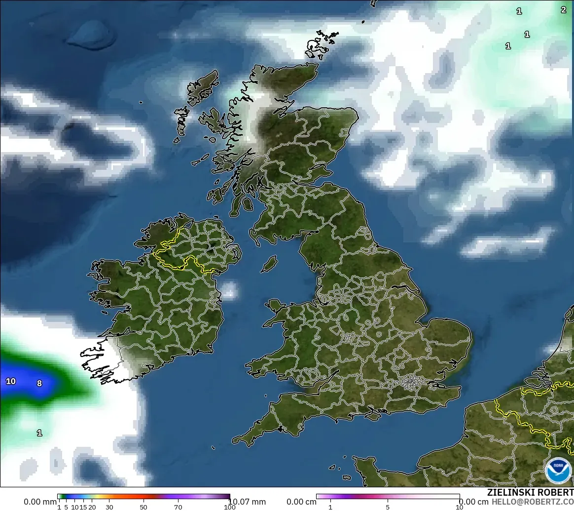 GFS modelo - Reino Unido, Precipitación, nubes y presión