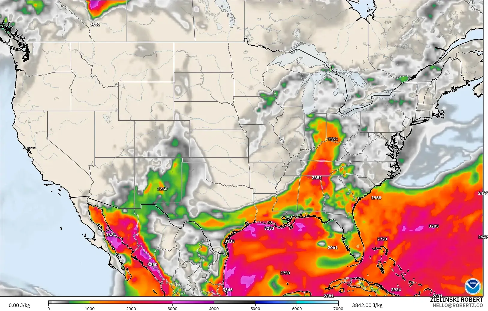 GFS modelo - Estados Unidos, CAPE