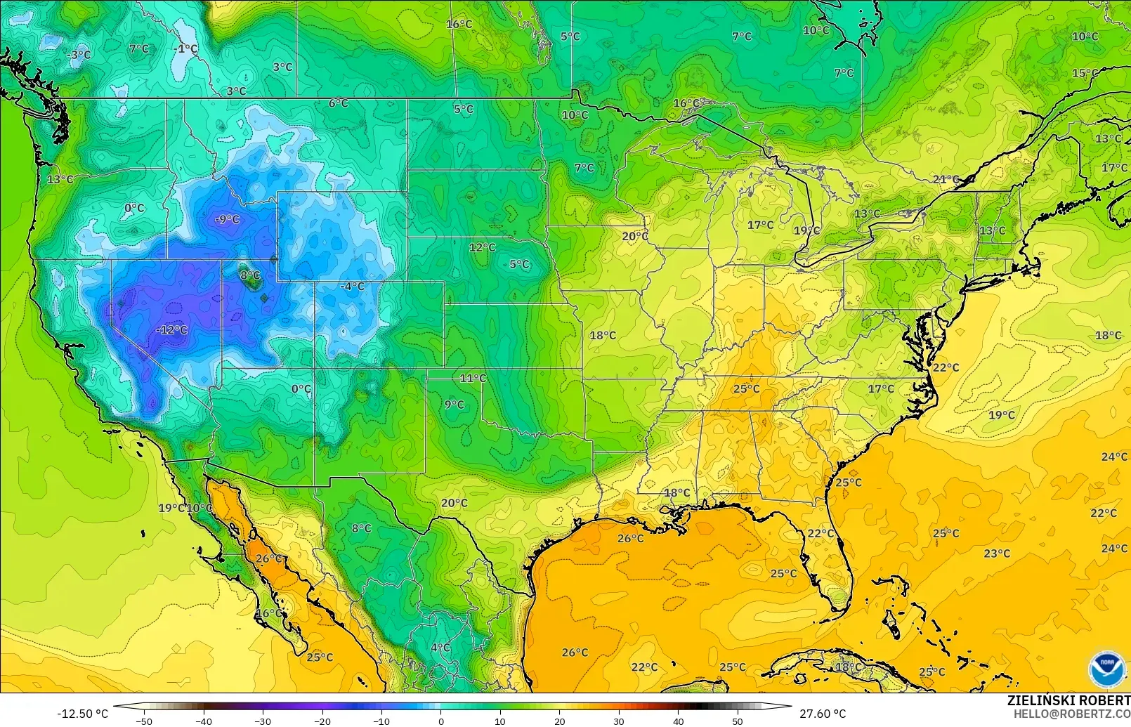 GFS modelo - Estados Unidos, Punto de rocío a 2 m
