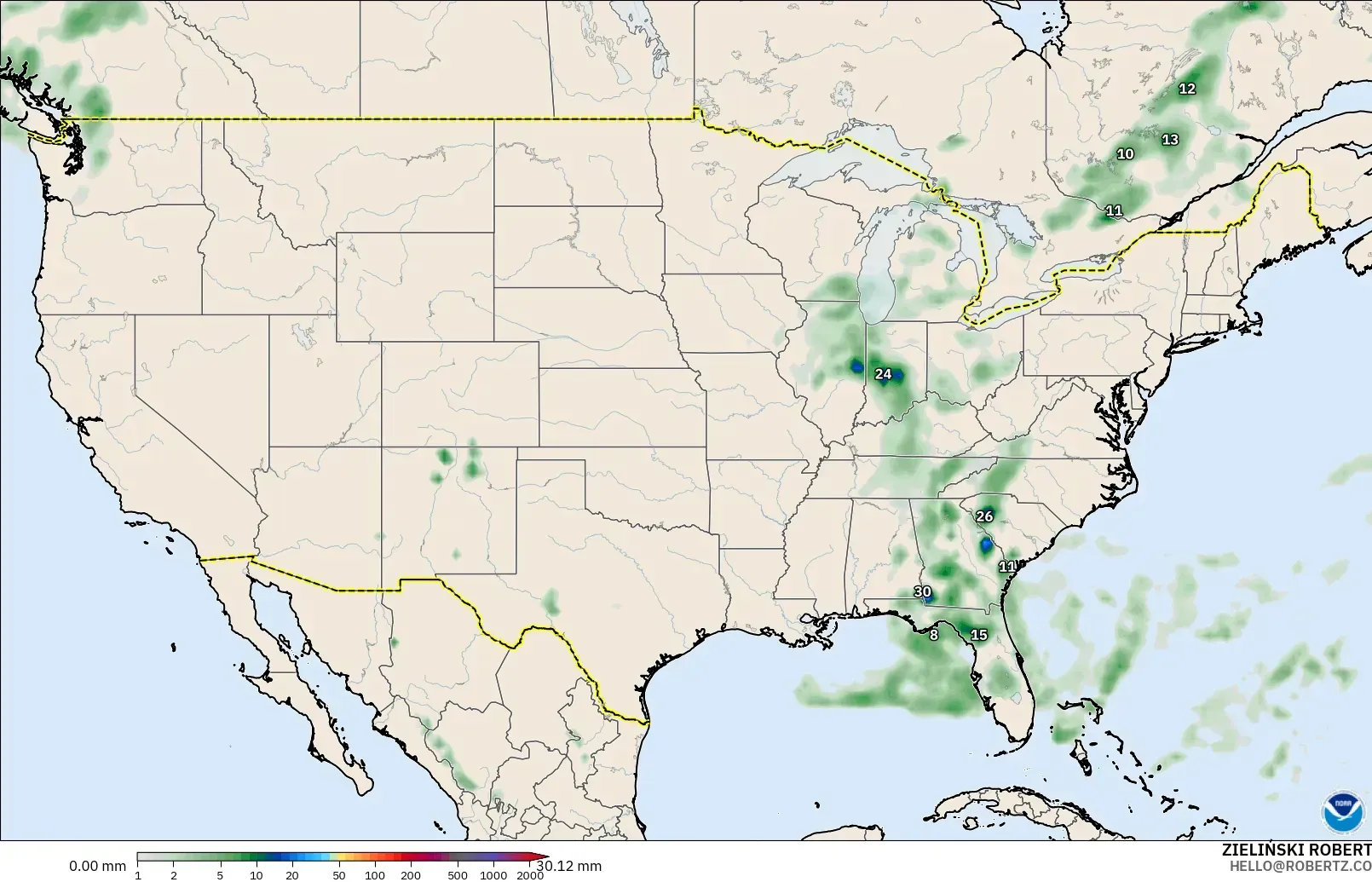 GFS modelo - Estados Unidos, Acumulación de precipitación