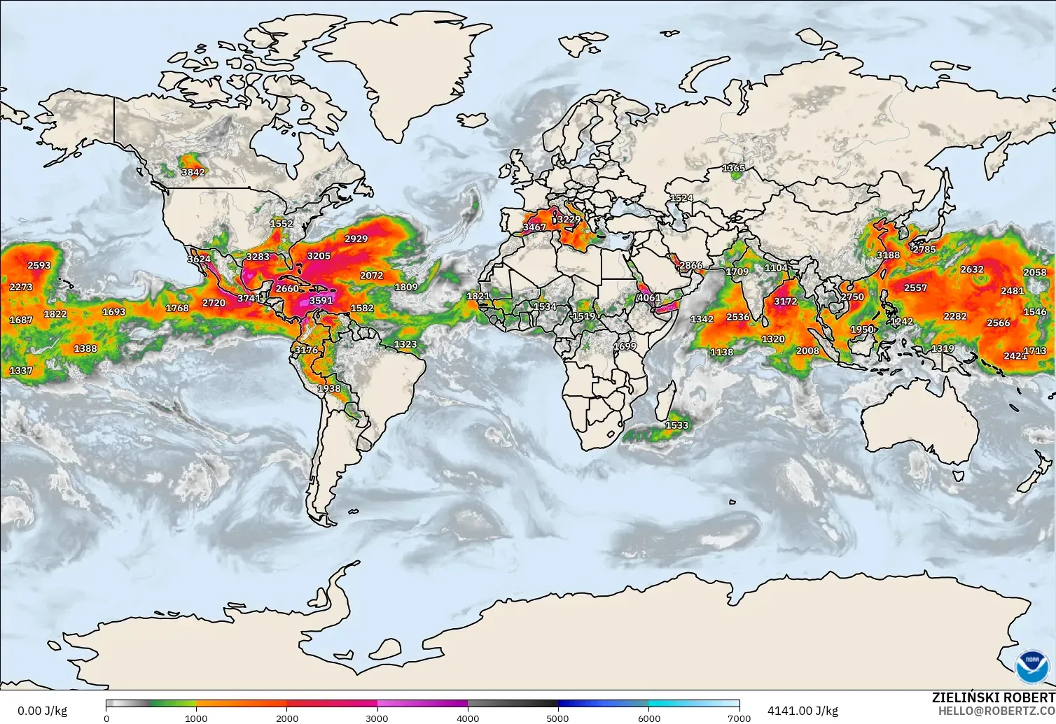 GFS modelo - Mundo, CAPE