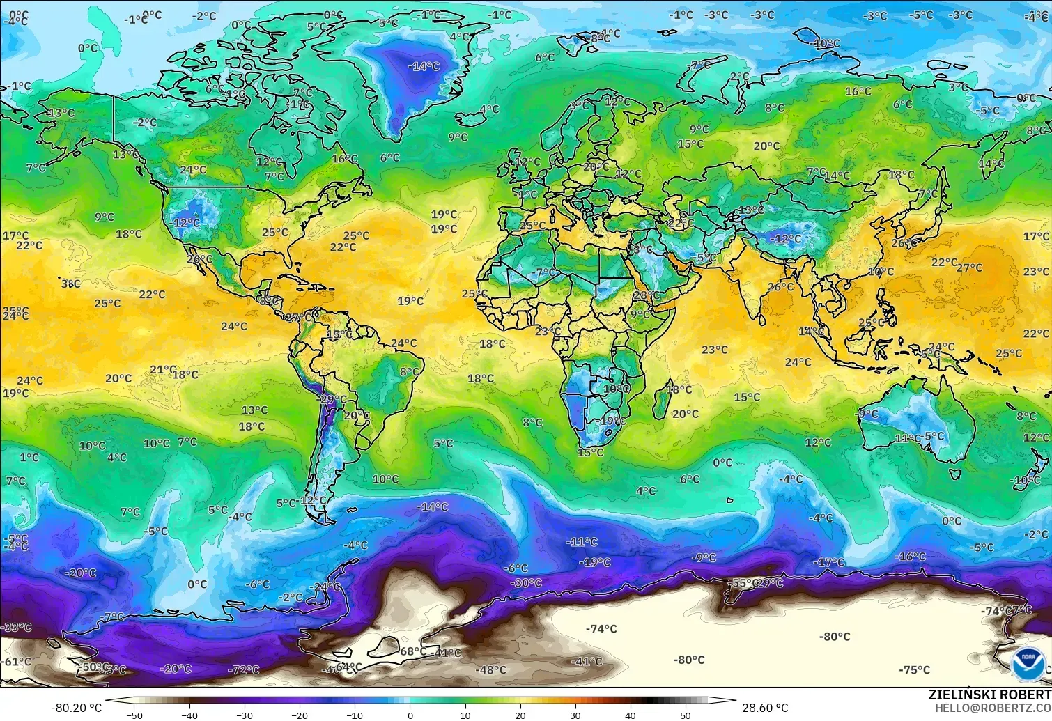 GFS modelo - Mundo, Punto de rocío a 2 m