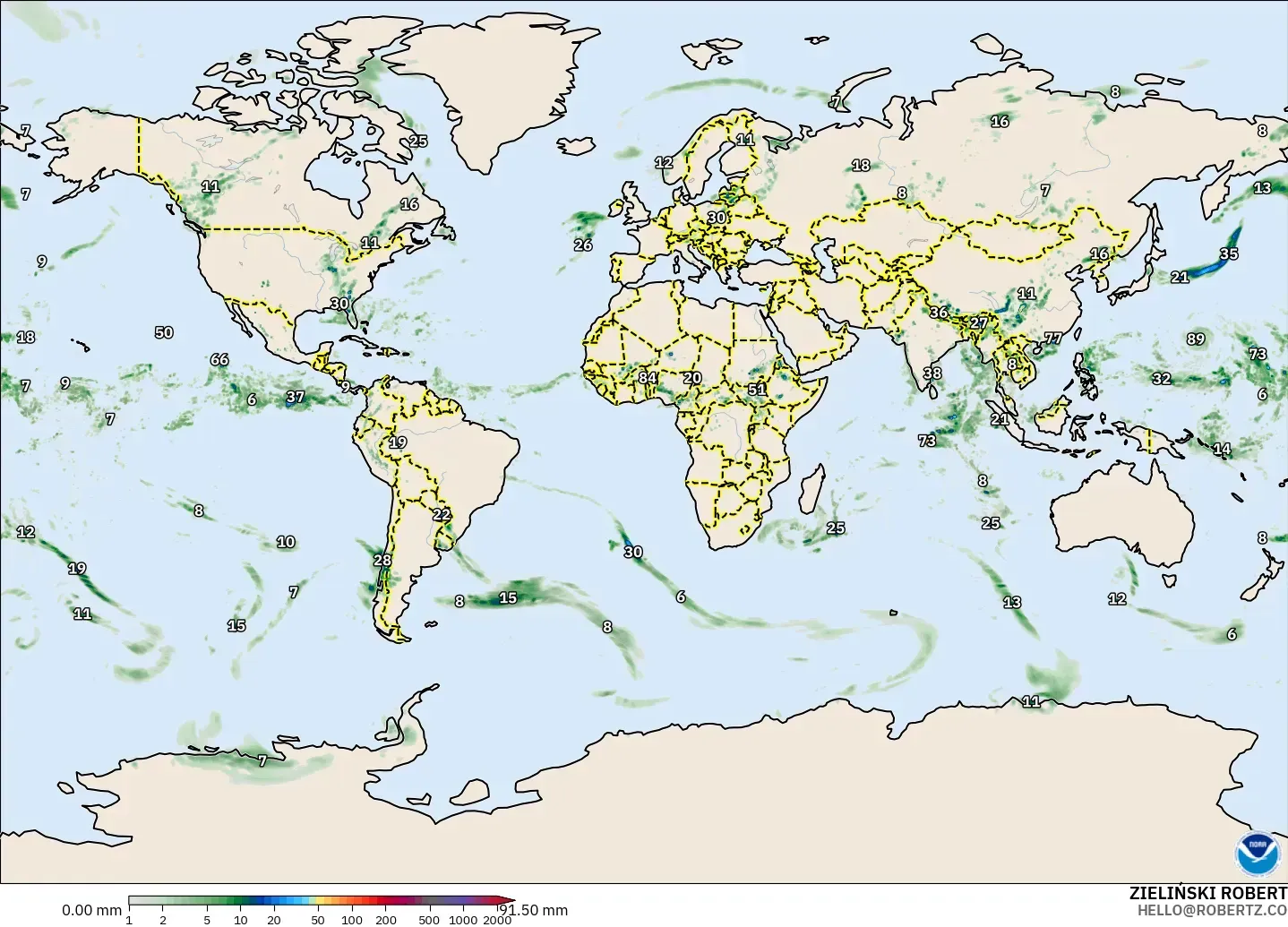 GFS modelo - Mundo, Acumulación de precipitación