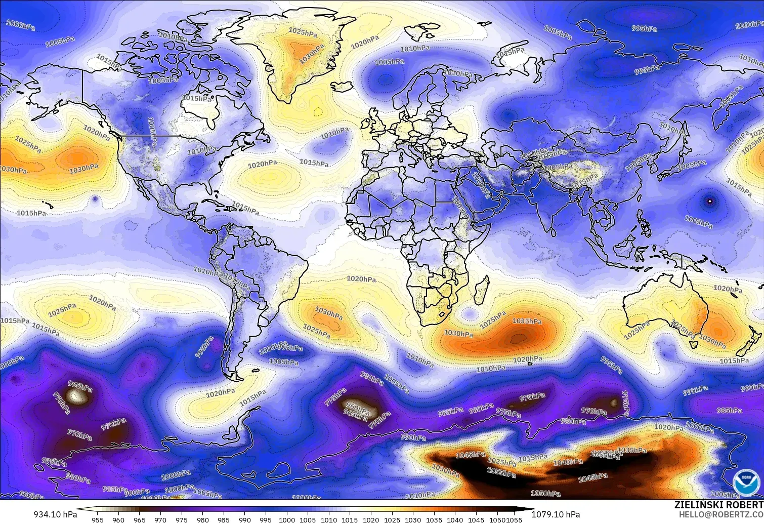 GFS modelo - Mundo, Presión