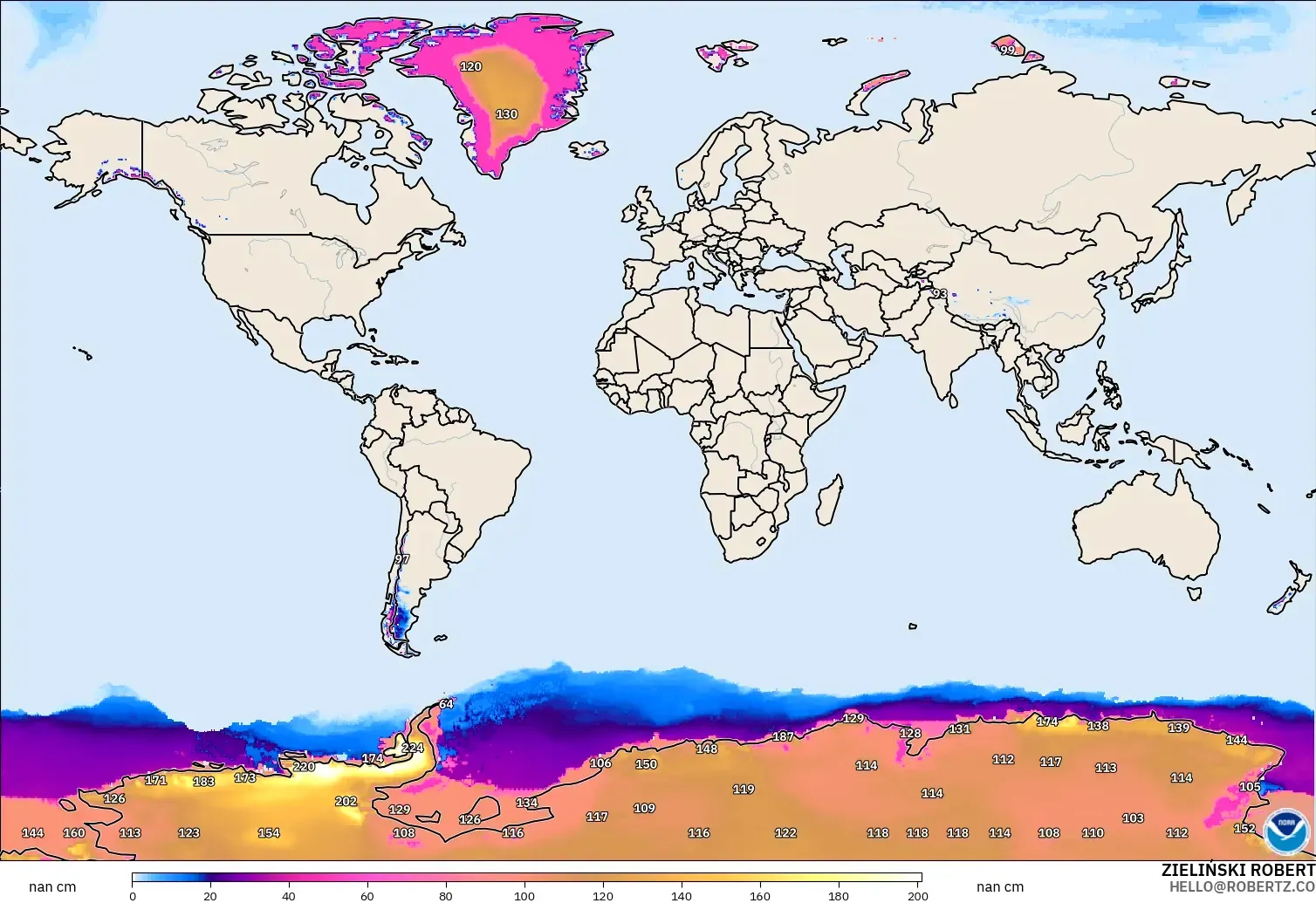GFS modelo - Mundo, Profundidad de nieve