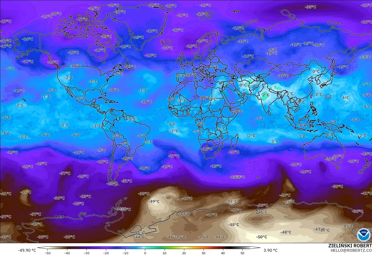 GFS modelo - Mundo, Temperatura a 500 hPa