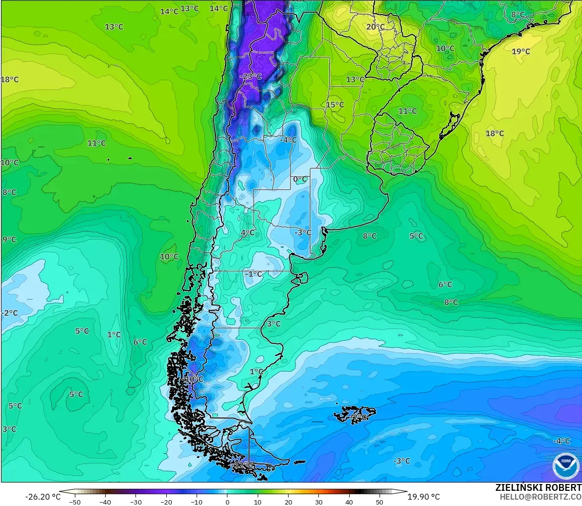 GFS modelo - Argentina, Punto de rocío a 2 m