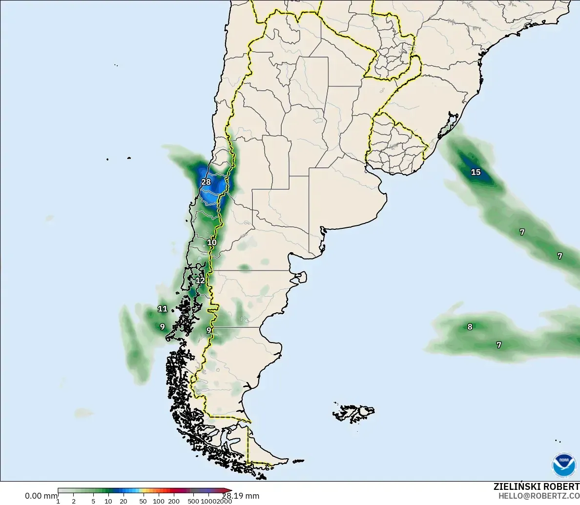GFS modelo - Argentina, Acumulación de precipitación