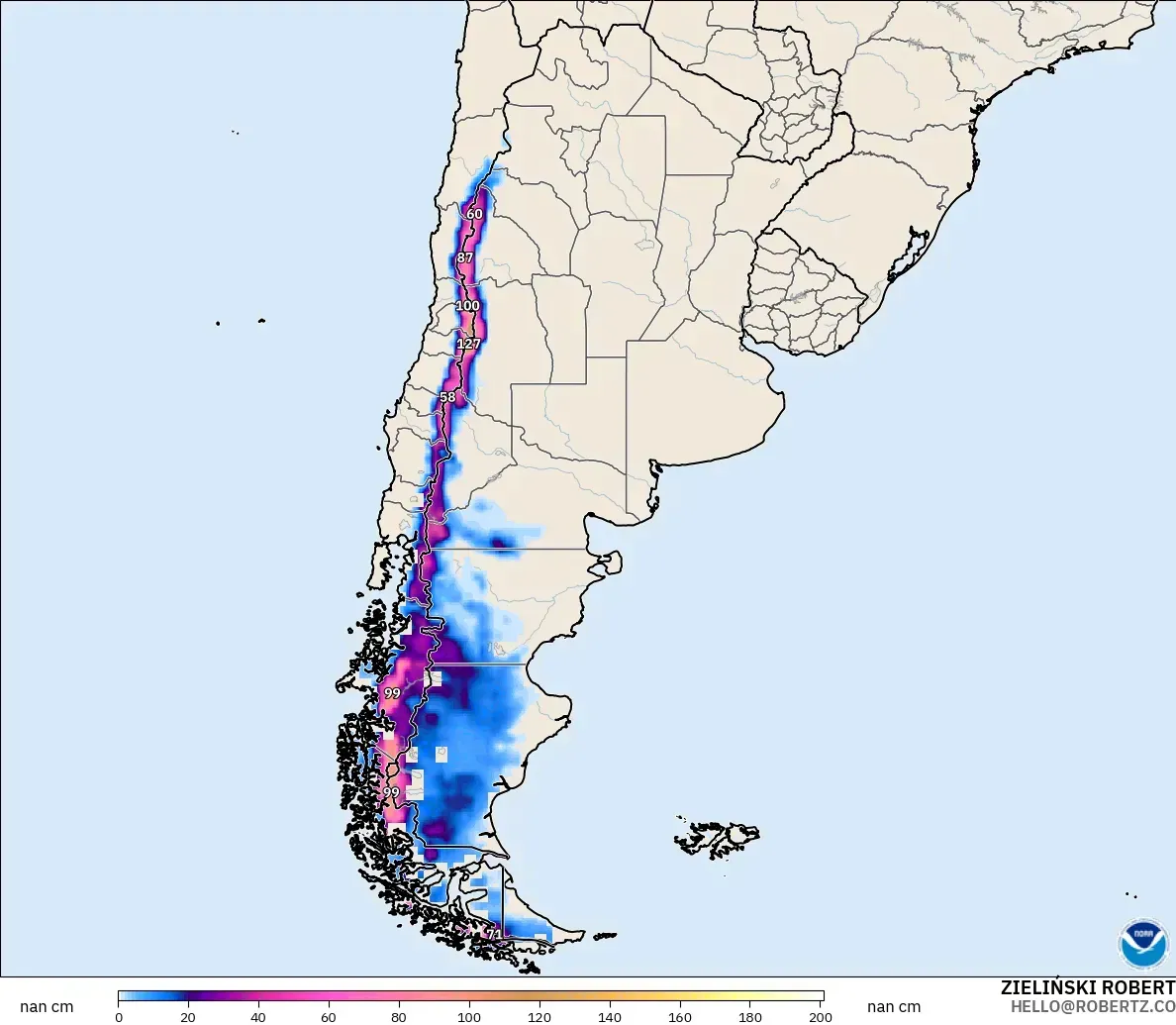 GFS modelo - Argentina, Profundidad de nieve