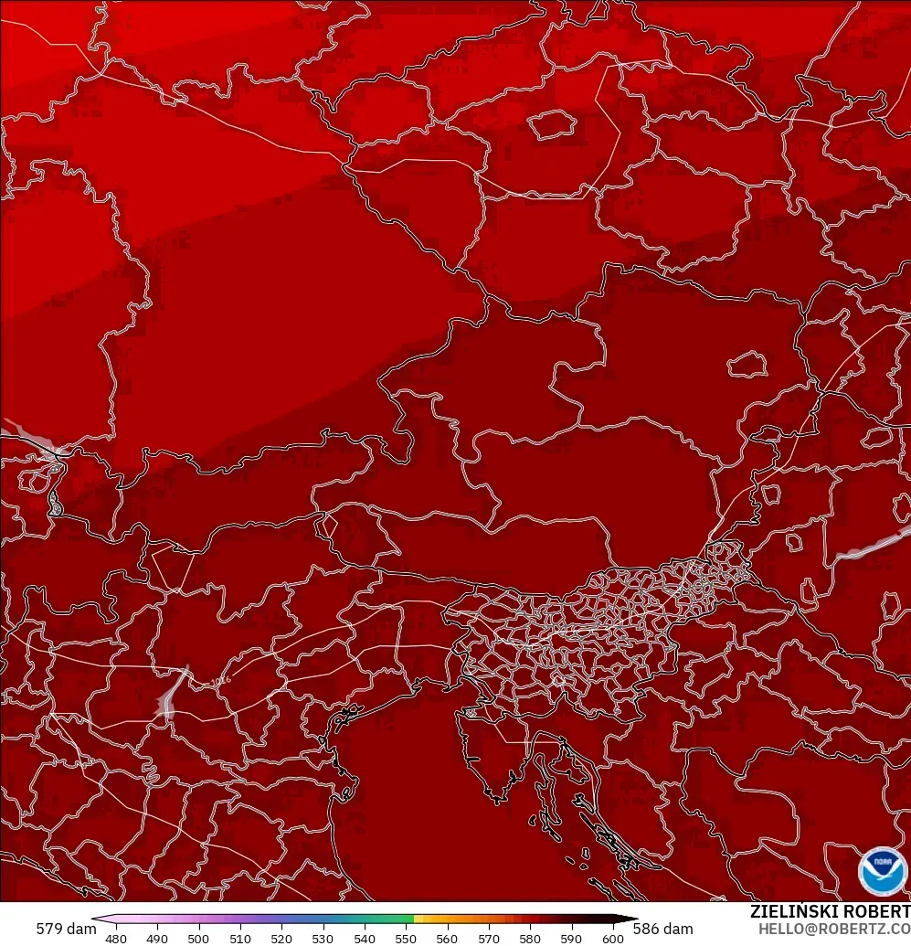 GFS modelo - Austria, Altura geopotencial a 500 hPa