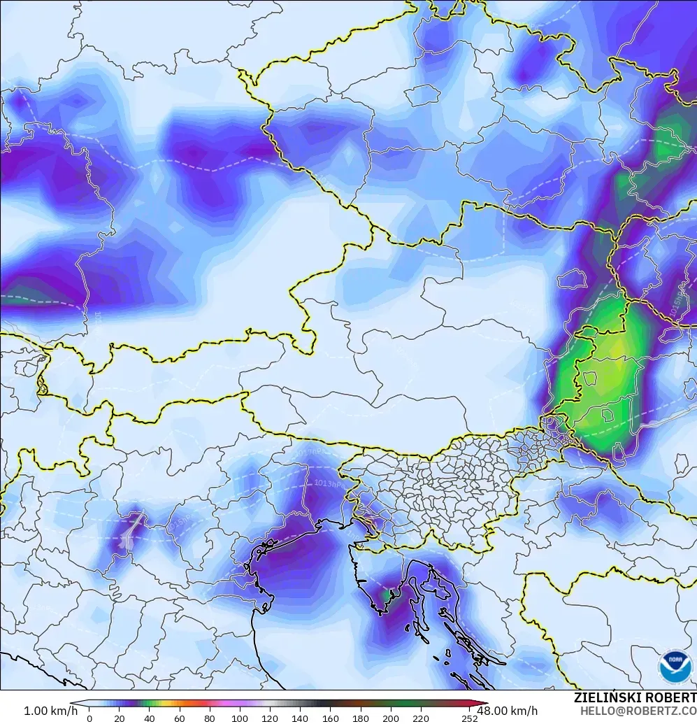 GFS modelo - Austria, Ráfagas de viento