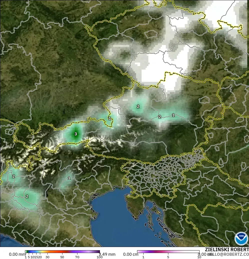 GFS modelo - Austria, Precipitación, nubes y presión