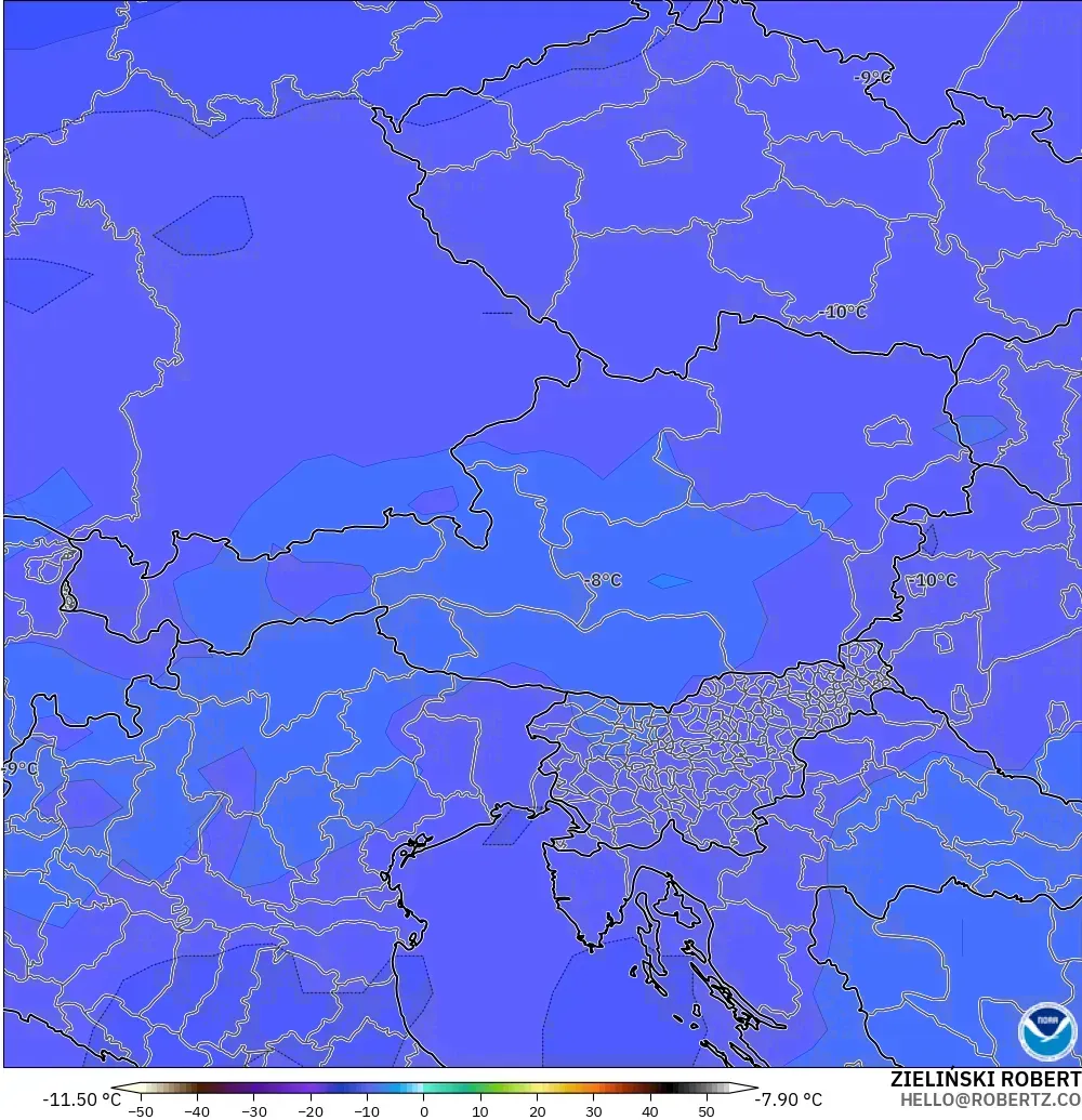 GFS modelo - Austria, Temperatura a 500 hPa